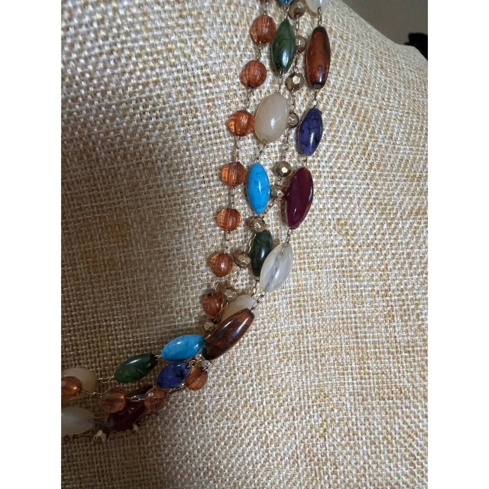 Multistrand Beaded Statement‎ Necklace  Tone Boho Layering